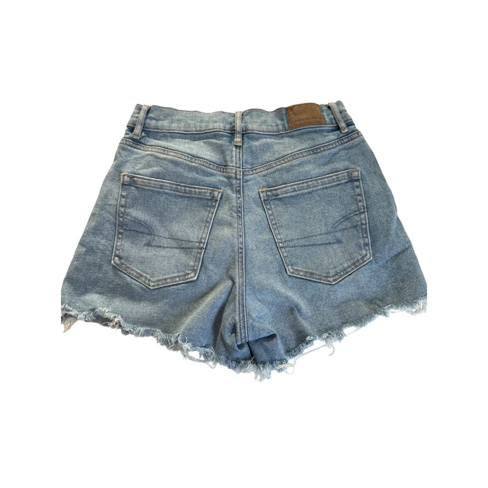 American Eagle Denim Shorts Womens 4 Light Blue High Rise Frayed Hem Stretch